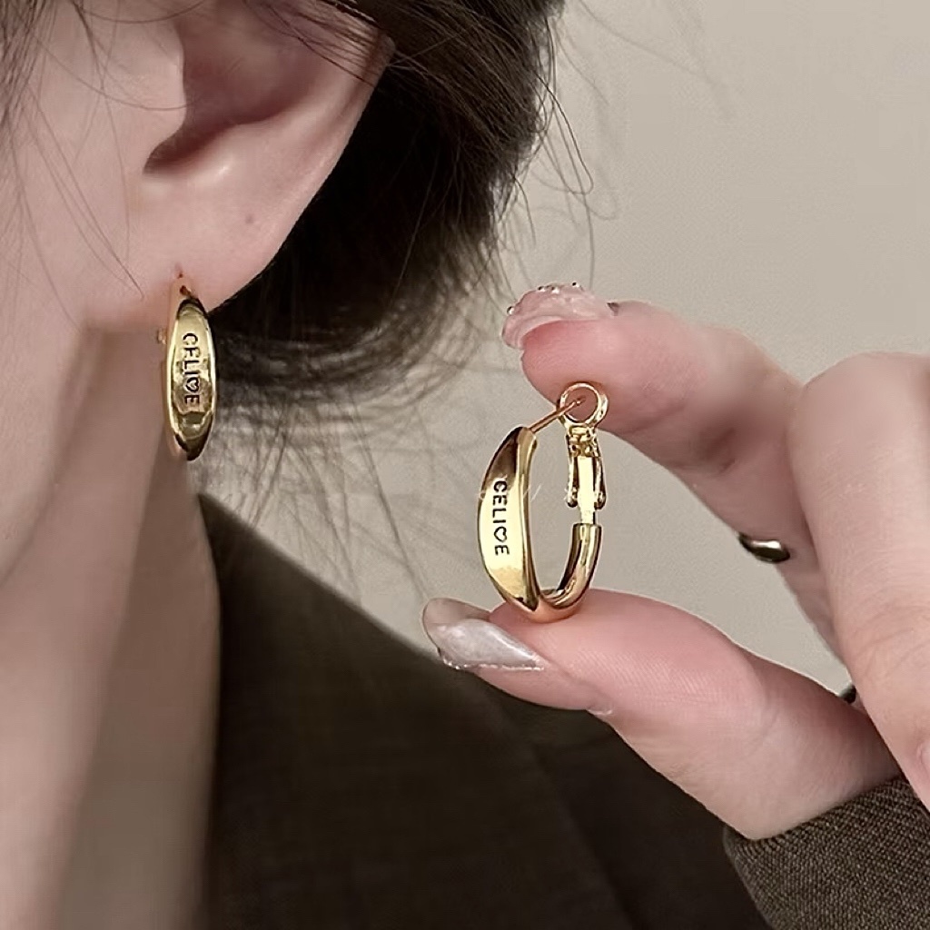 14k CELI♡E英字金銀牌耳釦釘圈