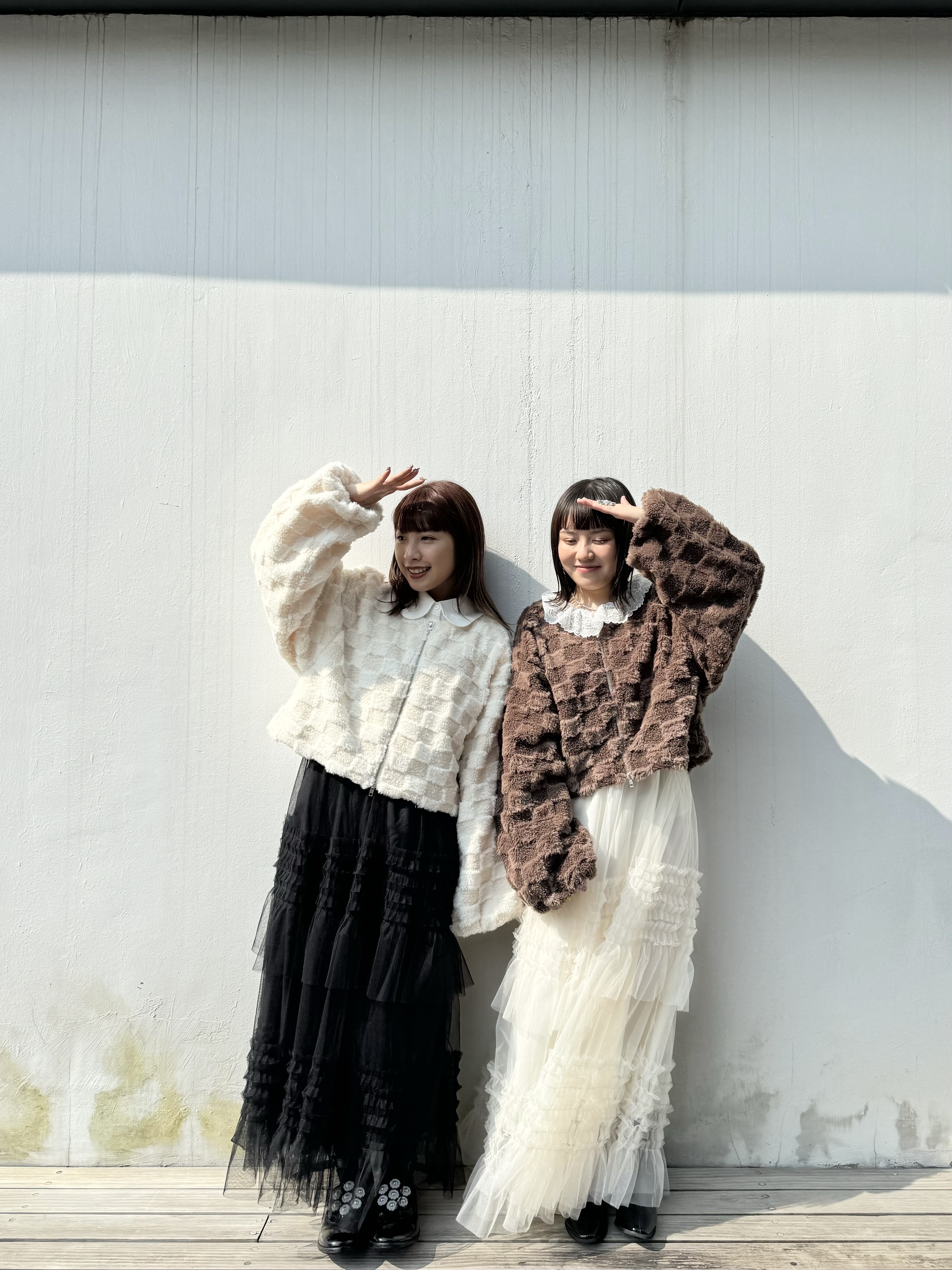 毛毛格子兩拉鍊外套