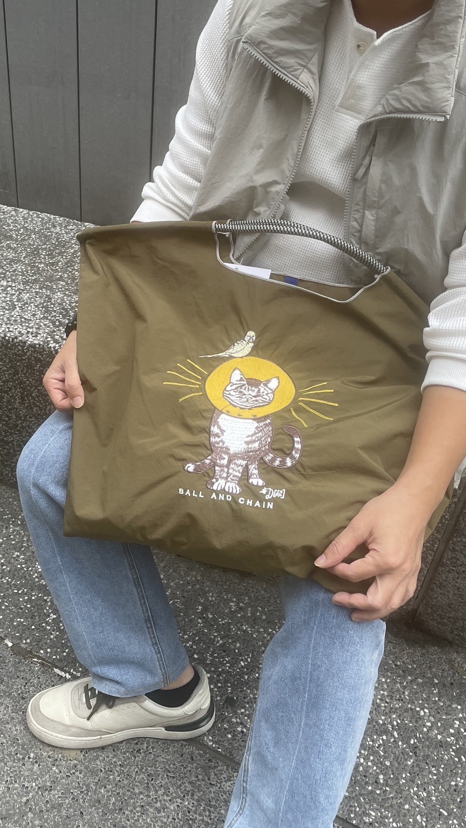 Ball＆Chain 刺繡環保購物袋 L號 - 橄欖綠 (31310113)