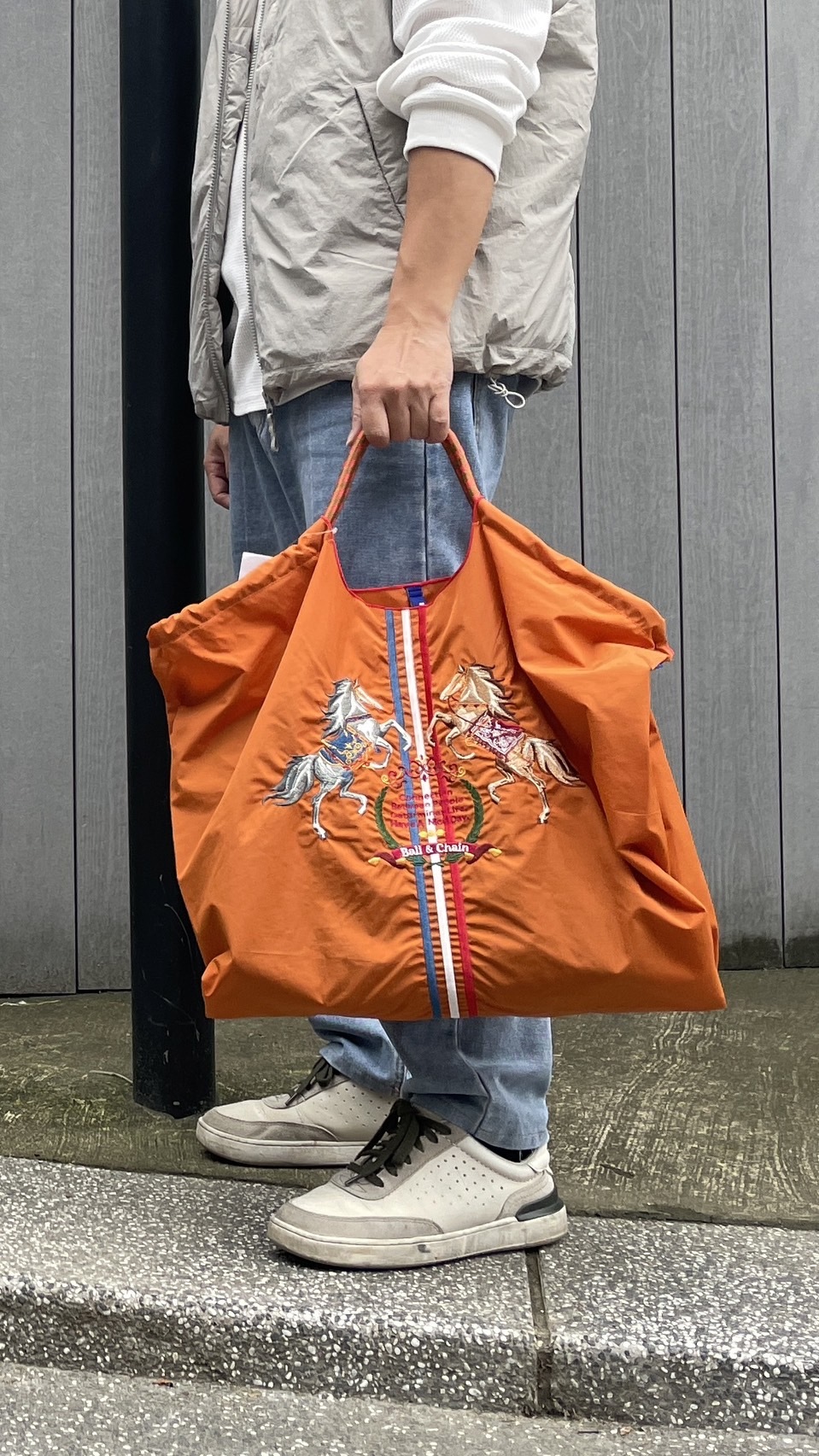 Ball＆Chain 刺繡環保購物袋 L號 - 橘 (30112407)