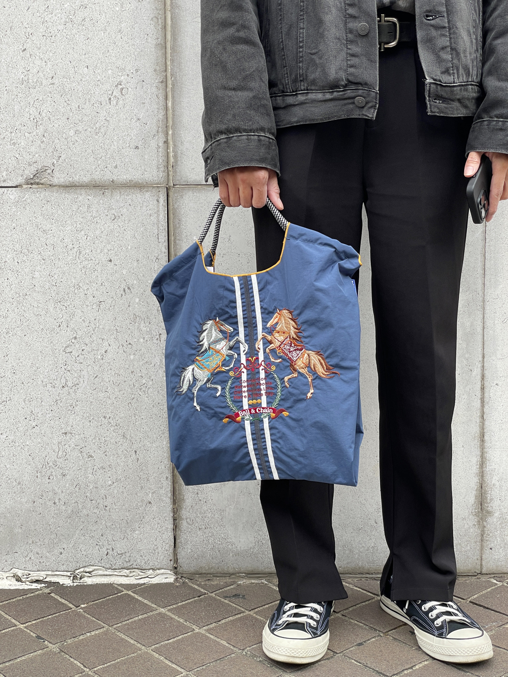 Ball＆Chain 刺繡環保購物袋 M號 - 藍 (30102432)