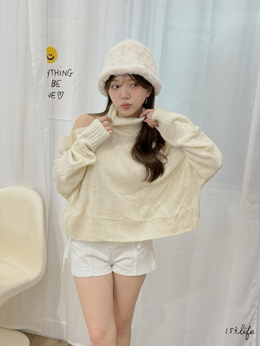 |現貨|削肩寬鬆舒適薄針織毛衣(4色)