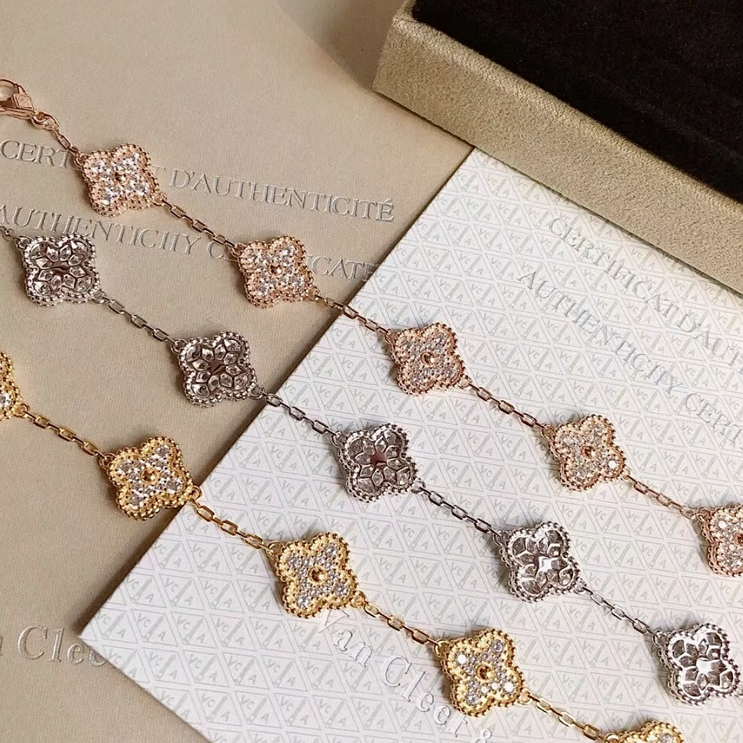 18k”va滿天星水鑽五花四葉草”高奢定製手鍊