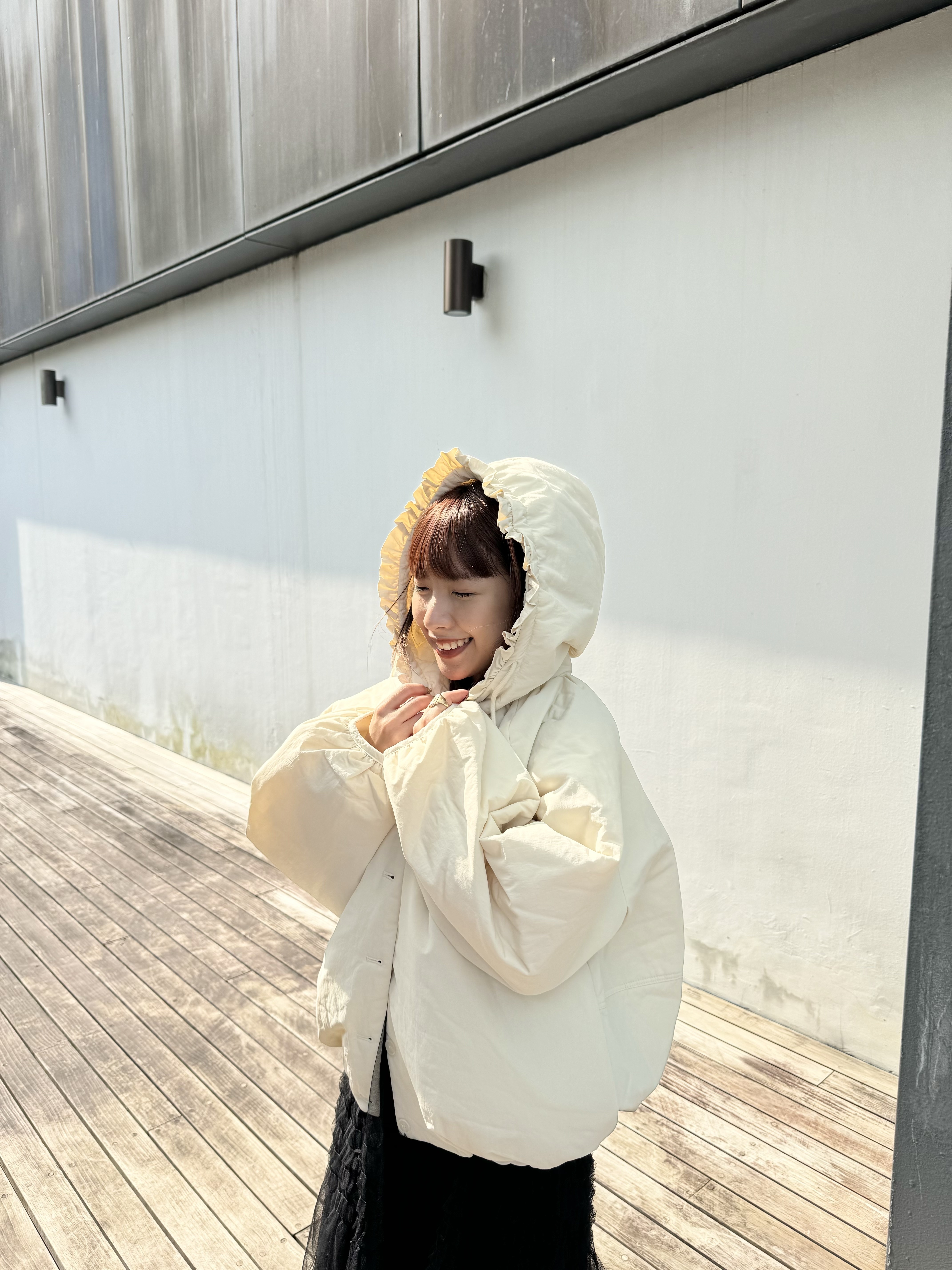 花邊帽子夾棉泡泡形外套