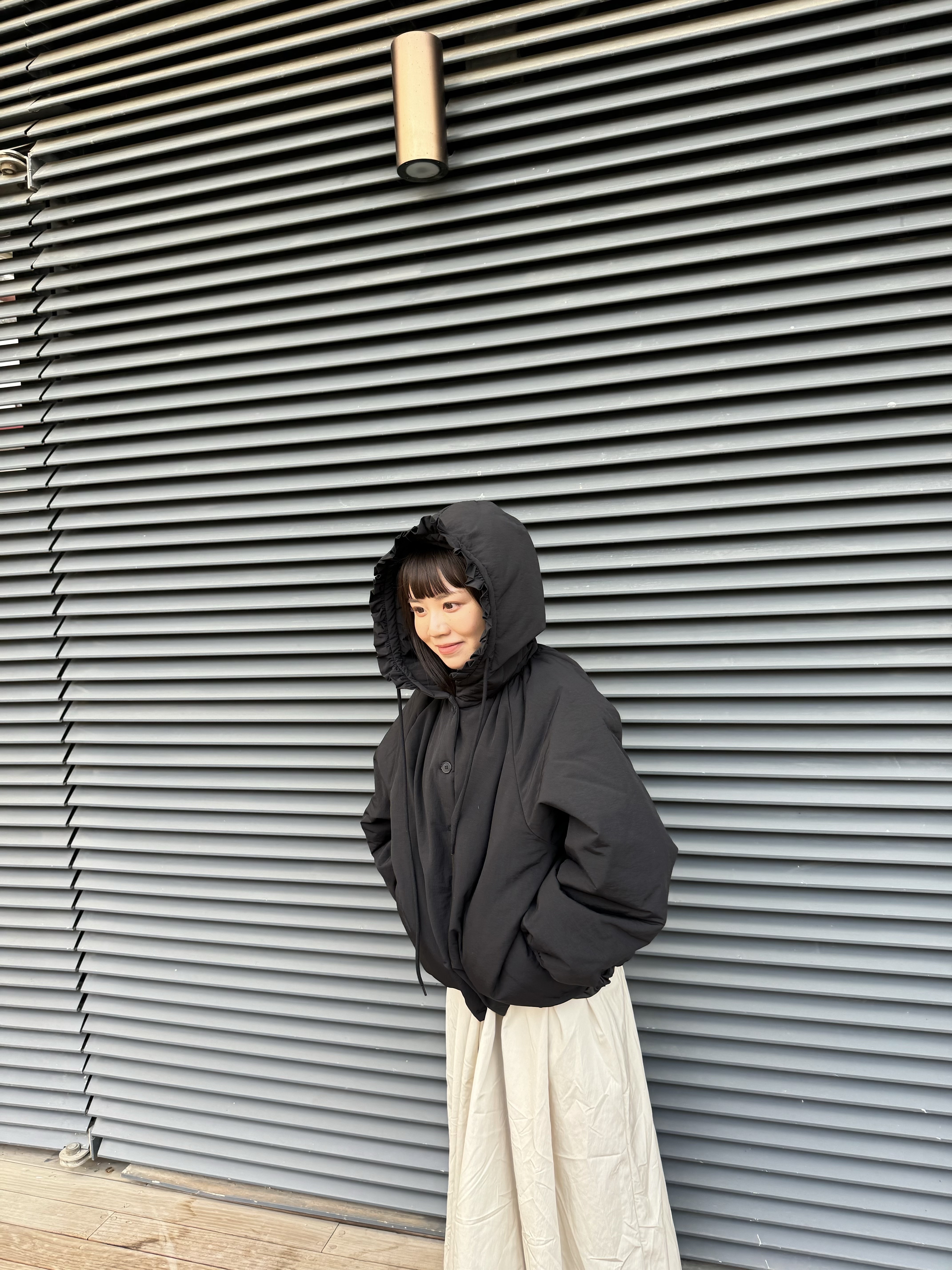 花邊帽子夾棉泡泡形外套