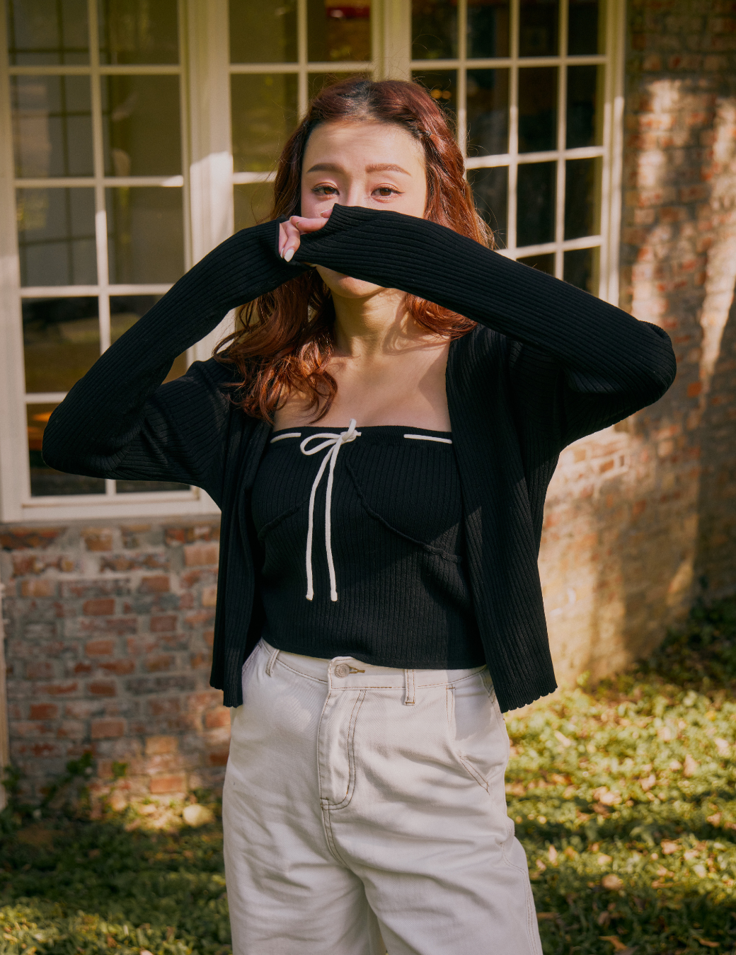 撞色綁結抹胸兩件組（黑色/2尺寸）