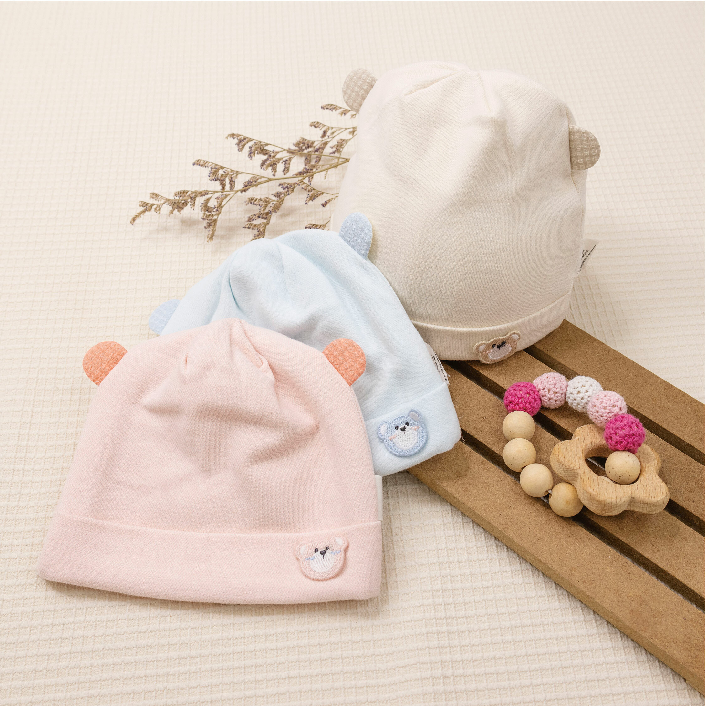 【JA1492】熊熊雙層加厚柔軟彈力寶寶帽＊三色