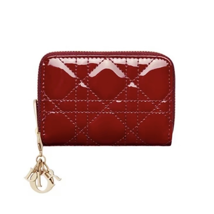 DIOR Lady Dior Voyageur 小碼零錢包 漆皮 Cannage 藤格紋圖案小牛皮