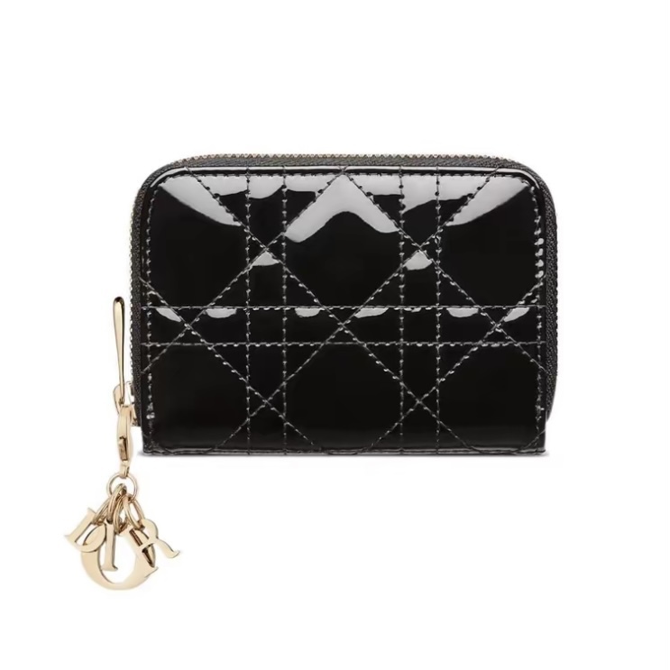 DIOR Lady Dior Voyageur 小碼零錢包 漆皮 Cannage 藤格紋圖案小牛皮