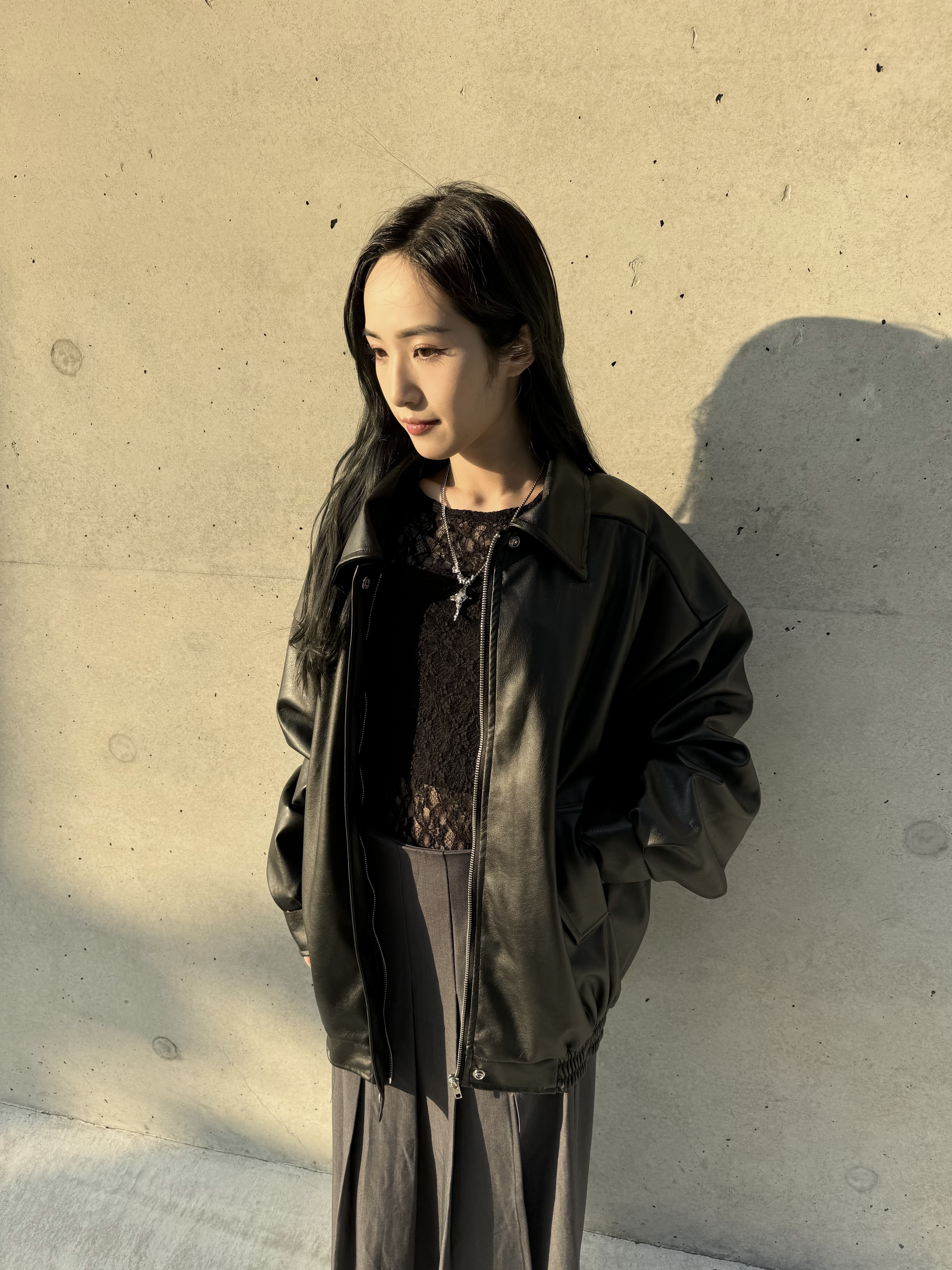 情侶皮褸 oversize款