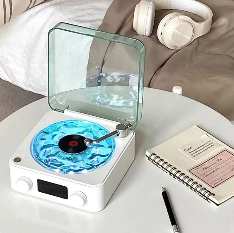 <生活必需來點儀式感!> 音樂小夜燈 水波紋 氛圍燈 床頭燈 復古黑膠音響 海鹽白