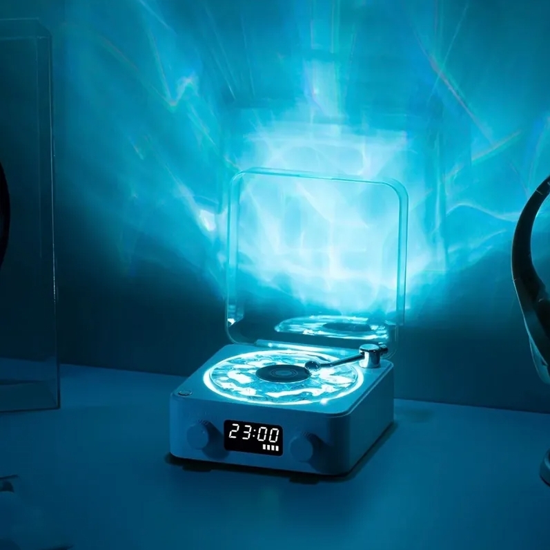 <生活必需來點儀式感!> 音樂小夜燈 水波紋 氛圍燈 床頭燈 復古黑膠音響 海鹽白