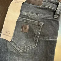 [S] ARMANI EXCHANGE LOGO-APPLIQUE WHISKERING EFFECT SKINNY 5 POCKET,DENIM, 3DYJ69-Y1MJZ-1500 (SAX204)