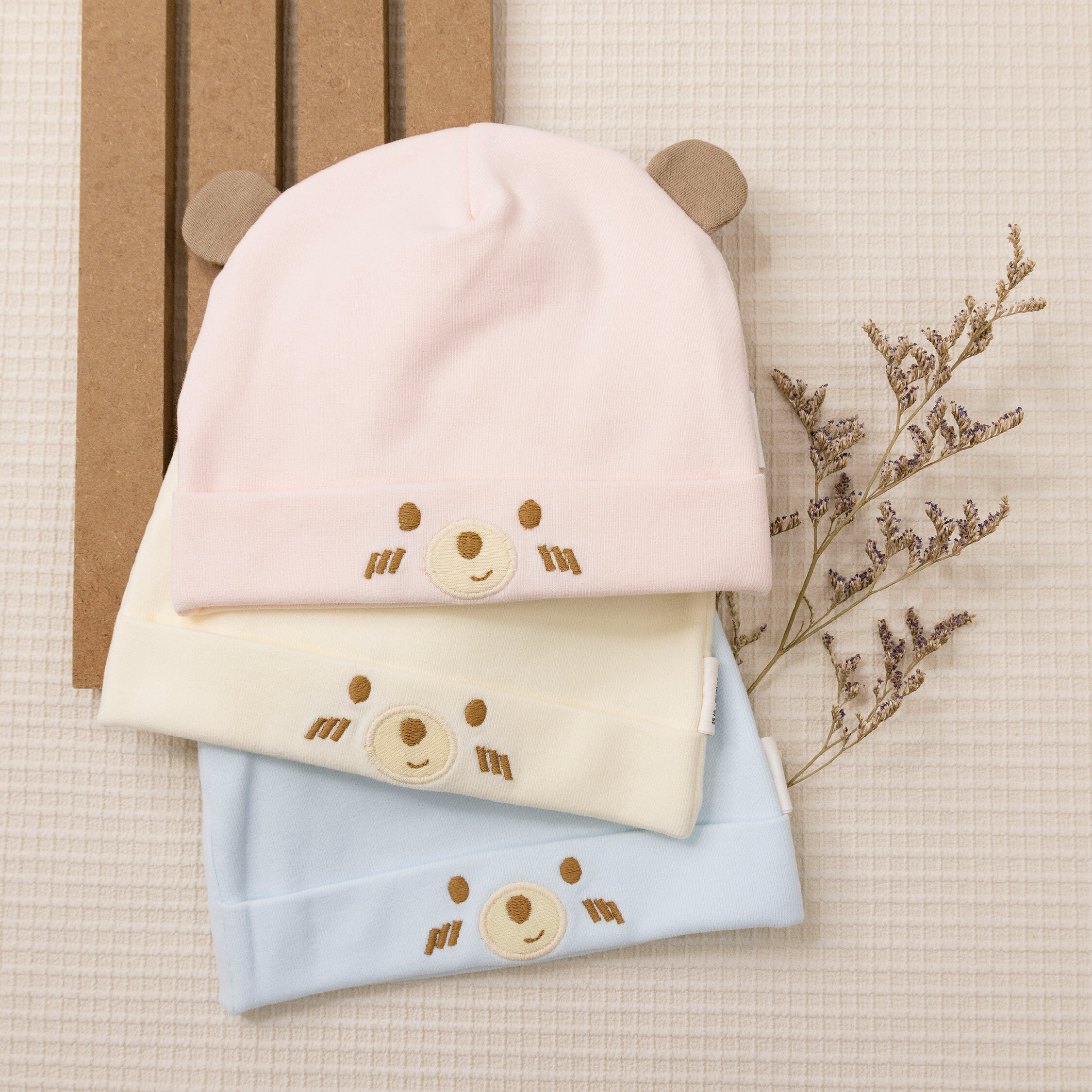 【JA1490】小熊雙層加厚柔軟彈力寶寶帽＊三色