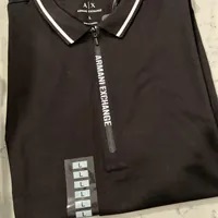 [S] ARMANI EXCHANGE MENS MUSCLE SLIM FIT LOGO PLACKET POLO T-SHIRT,BLACK, 7VZFBBZJH4Z-1200 [FINAL SALE] (SAX207)