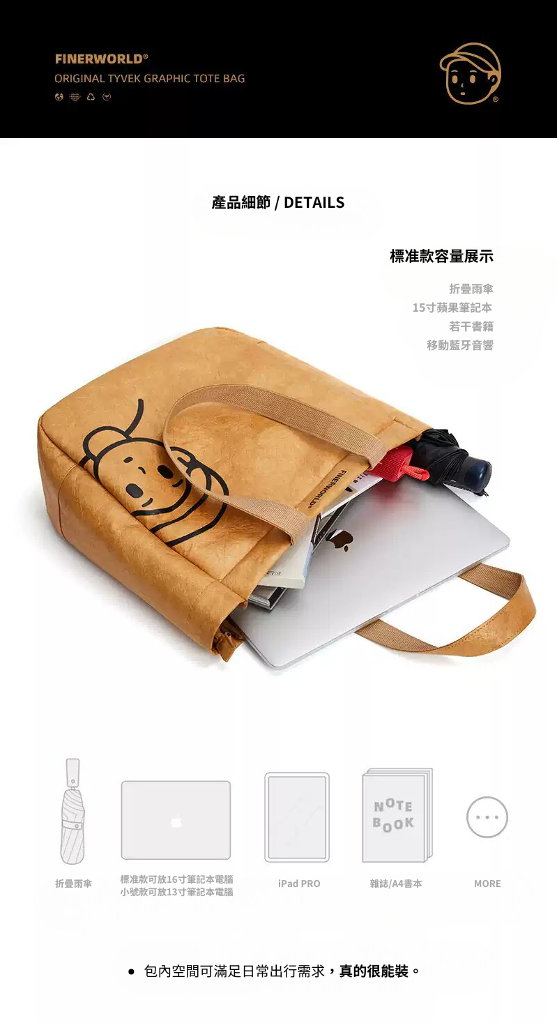 Finerworld 可水洗防水大容量單肩購物袋