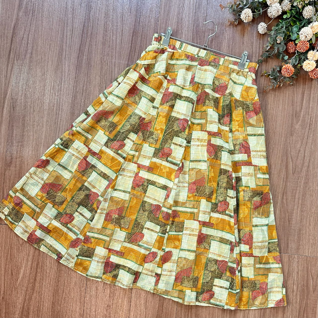 溫暖日光色拼布感半身裙