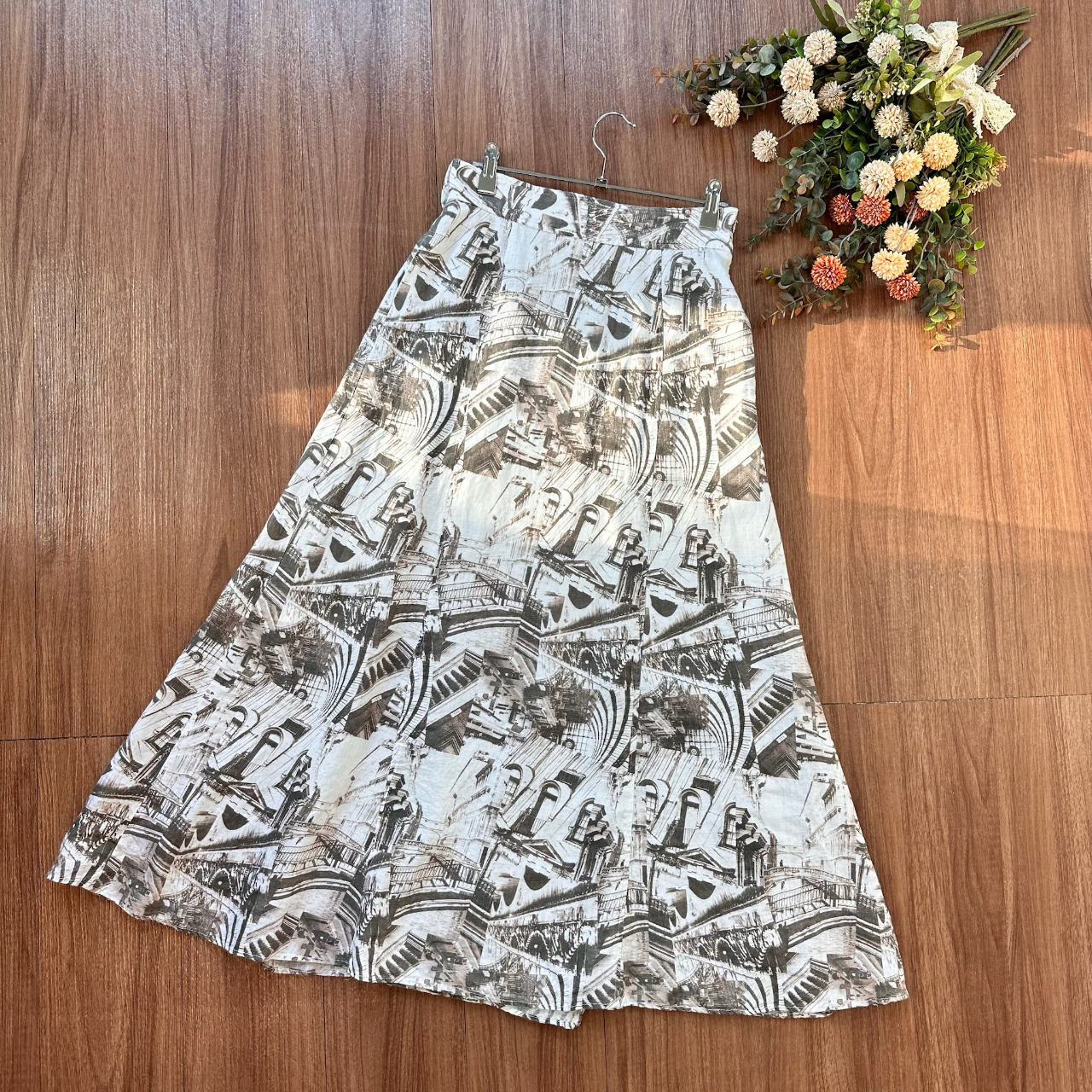 歐洲風情插畫高腰半身裙