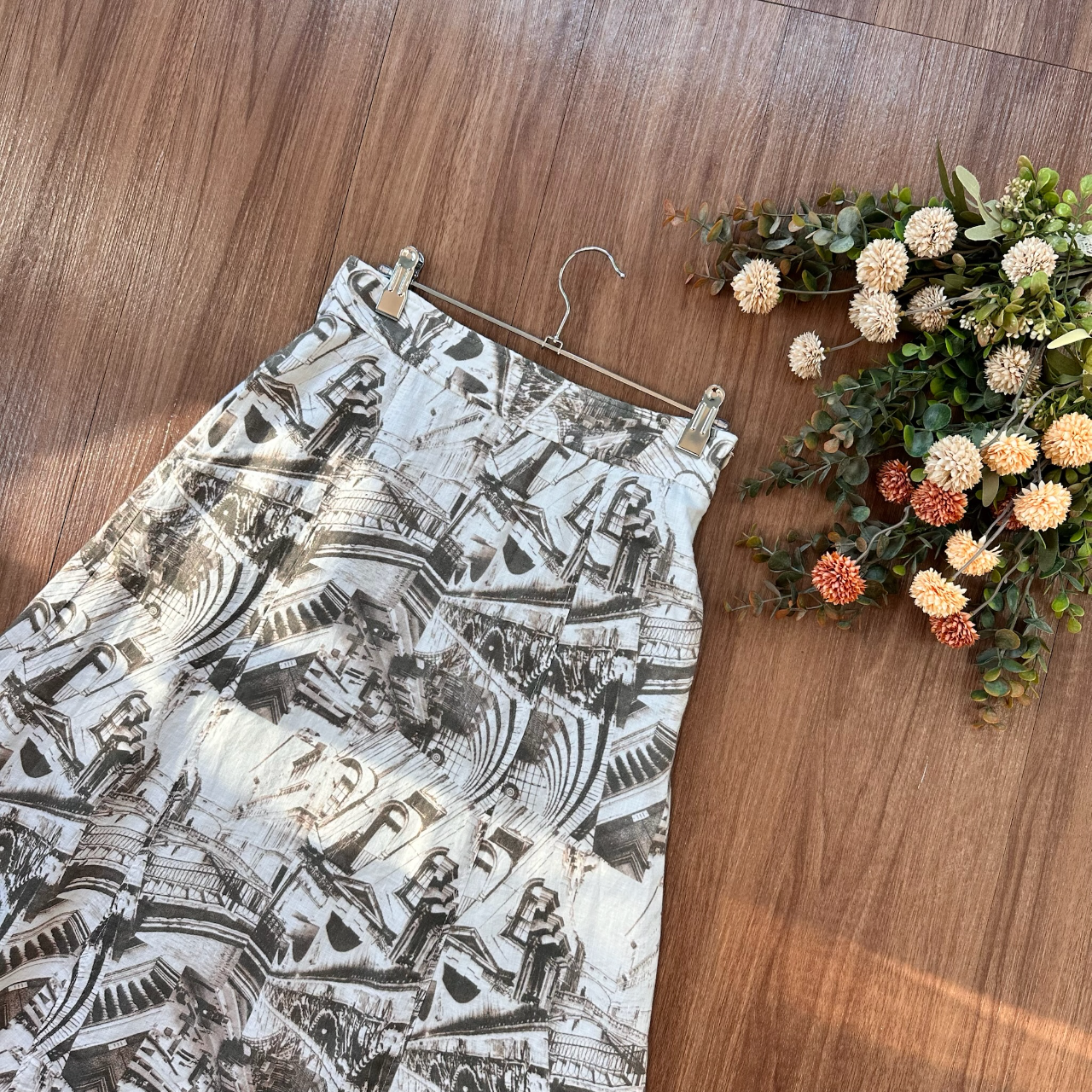 歐洲風情插畫高腰半身裙