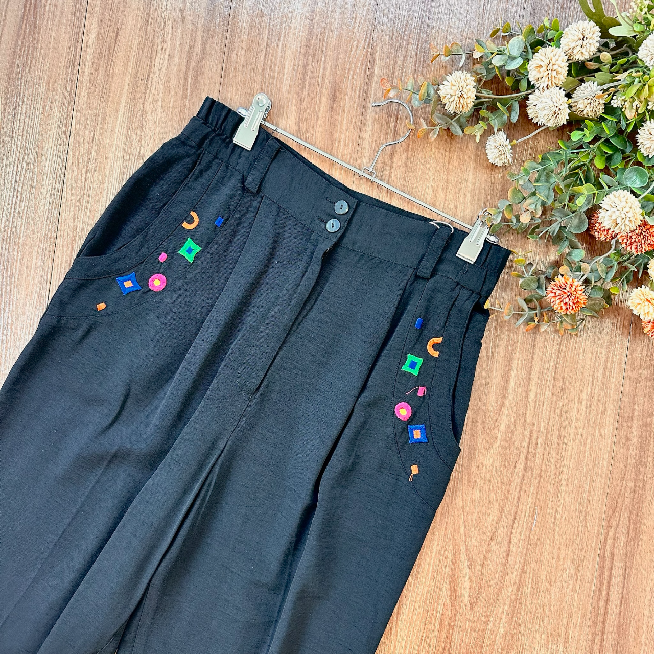 黑色迷你童趣幾何圖案運動長褲