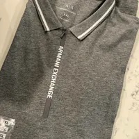 [S] ARMANI EXCHANGE MENS MUSCLE SLIM FIT LOGO PLACKET POLO T-SHIRT,GRAY, 7VZFBBZJH4Z-3930 [FINAL SALE] (SAX213)