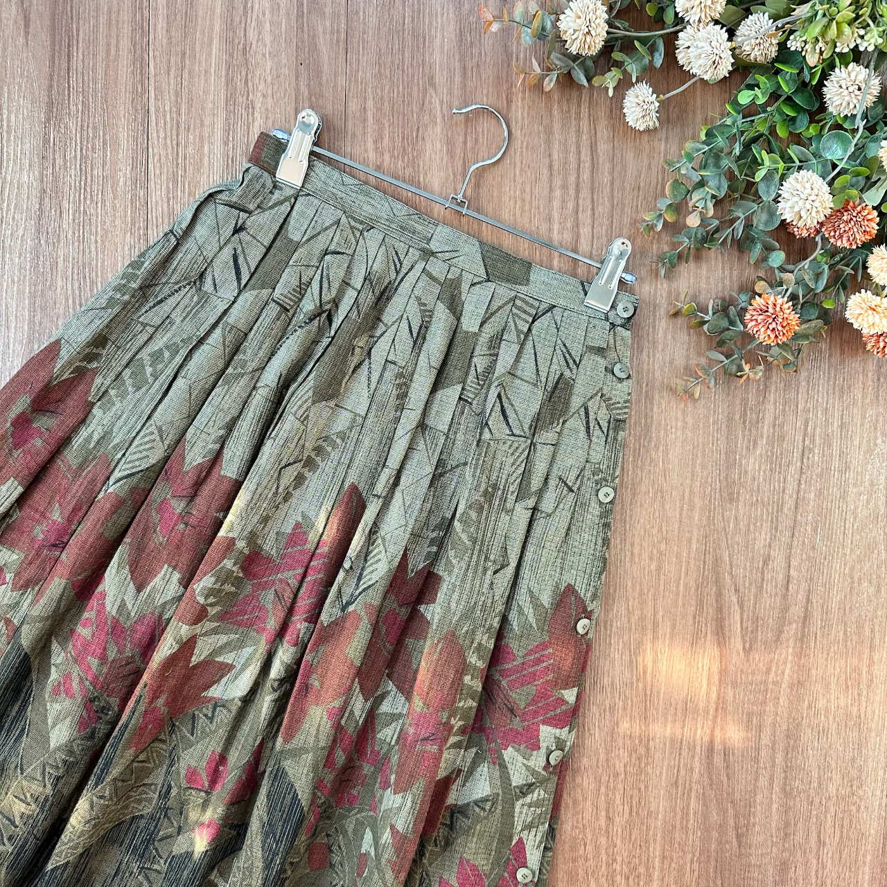 紅花樹林景色棉麻半身裙