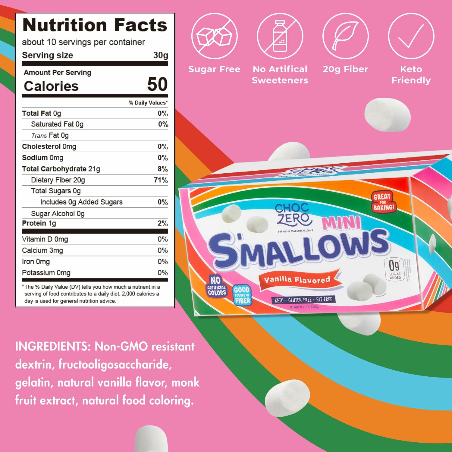 Choczero 零糖雲尼拿迷你棉花糖 300g *無脂肪、無糖、無麩質