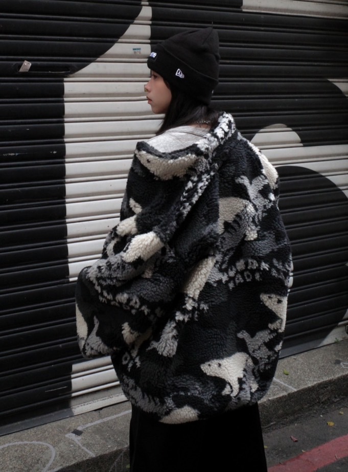 HUMAN MADE 滿版毛料 北極熊黑色外套