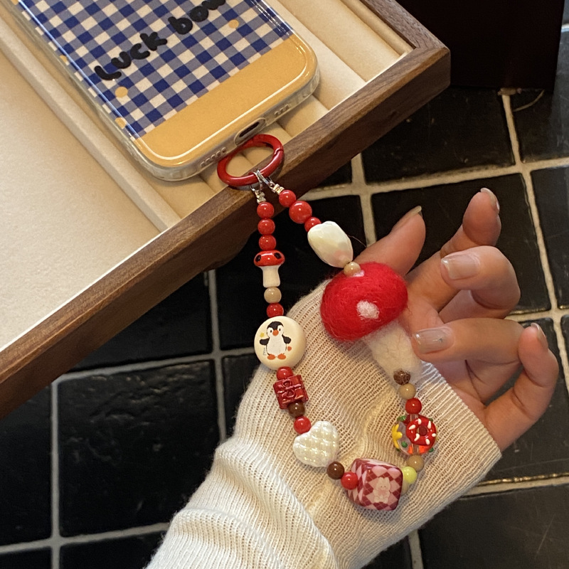 《5385》撞色可愛蘑菇方塊手機鍊