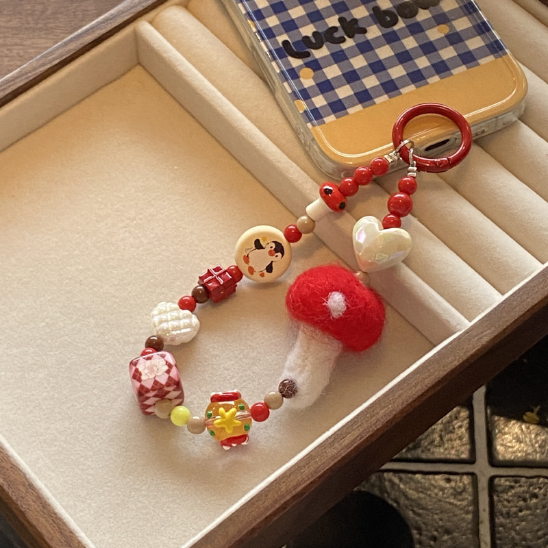 《5385》撞色可愛蘑菇方塊手機鍊