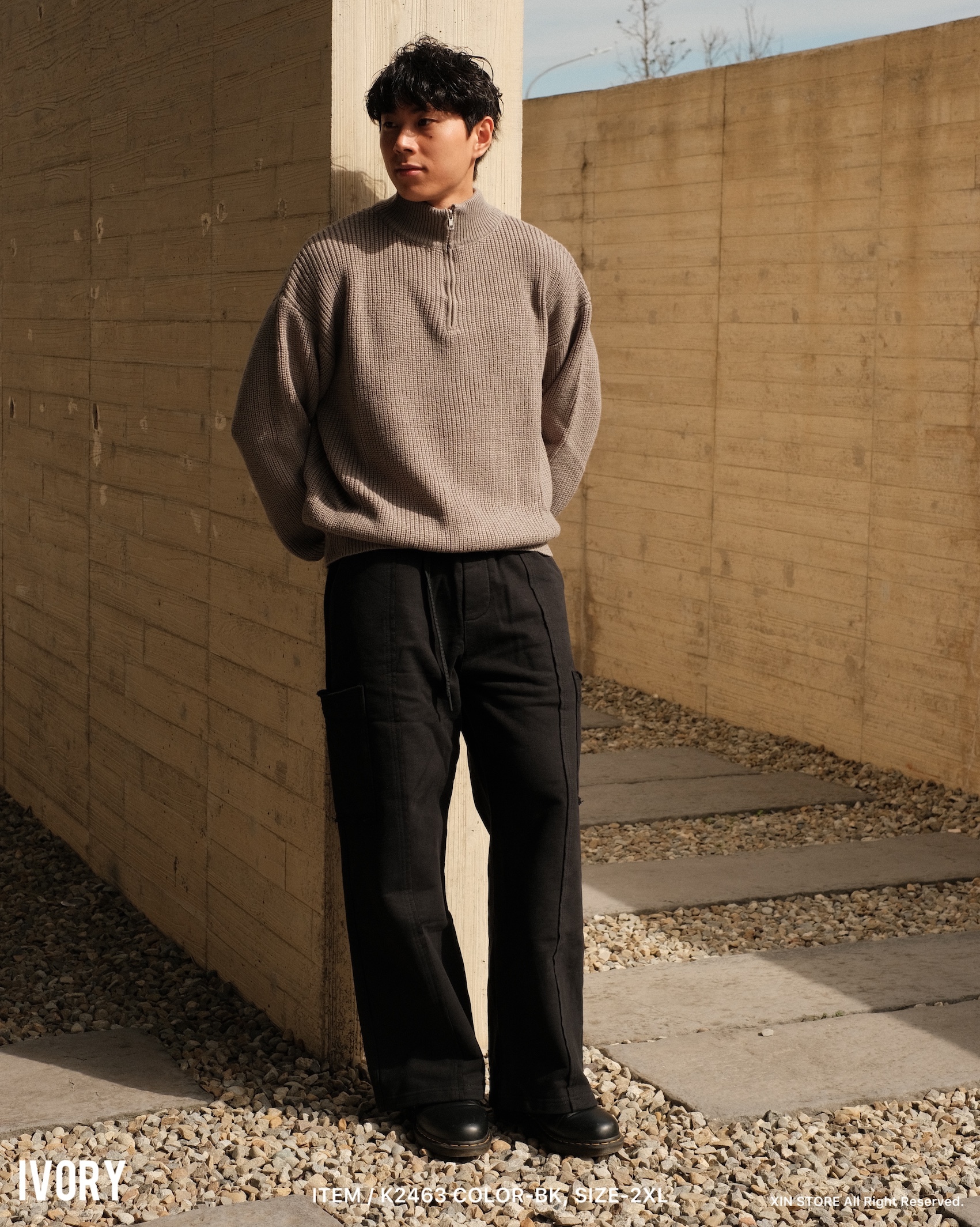 <現貨>IVORY Big Pocket Pants 工裝 微刷毛 大口袋 長褲 黑【K2463】