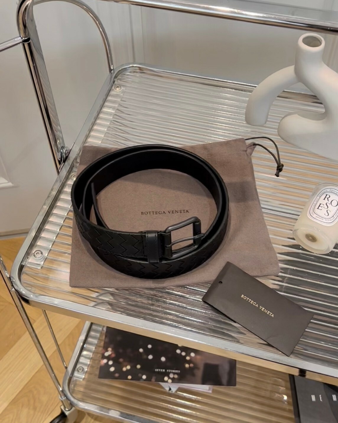 BV｜編織扣環皮帶 寬3.5CM 黑色