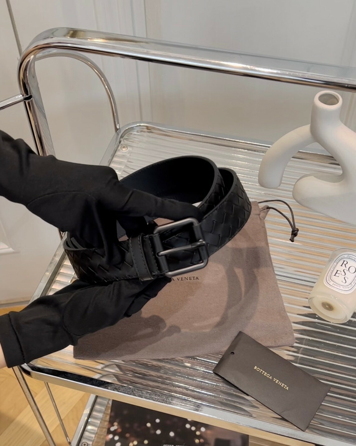 BV｜編織扣環皮帶 寬3.5CM 黑色