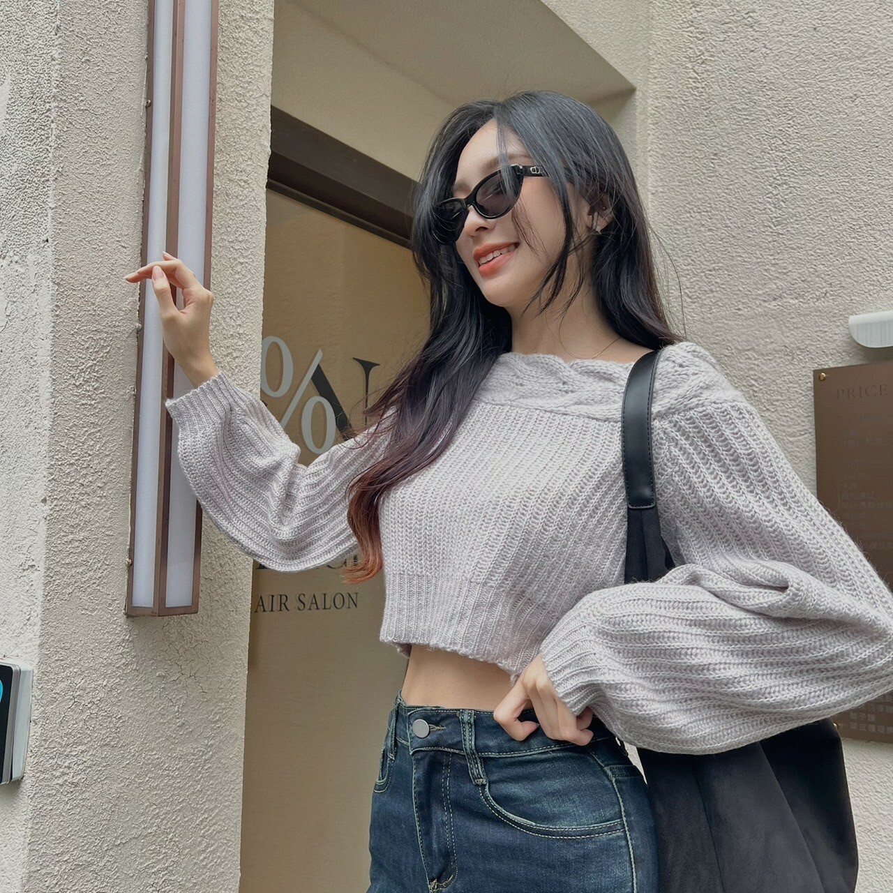 麻花邊一字領針織毛衣/二色