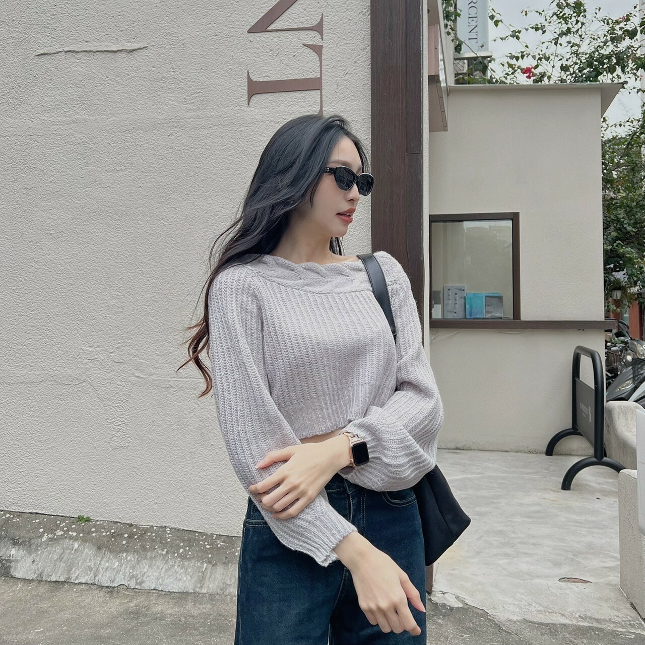 麻花邊一字領針織毛衣/二色