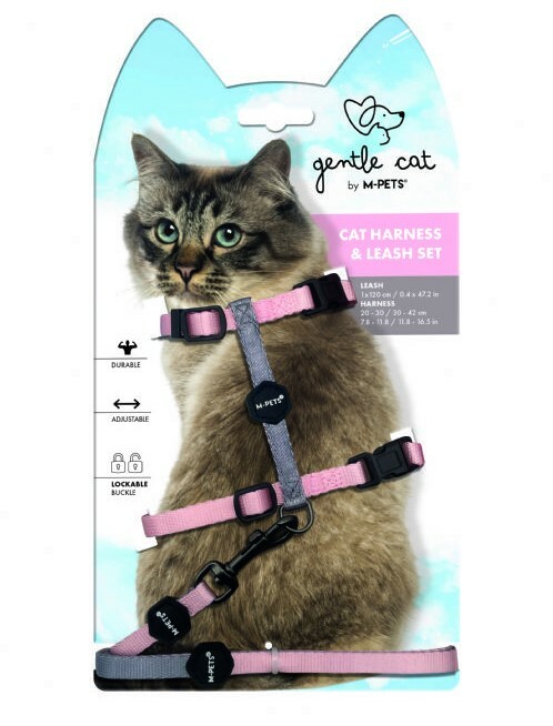 M-Pets 貓用牽引繩 - 粉灰色
