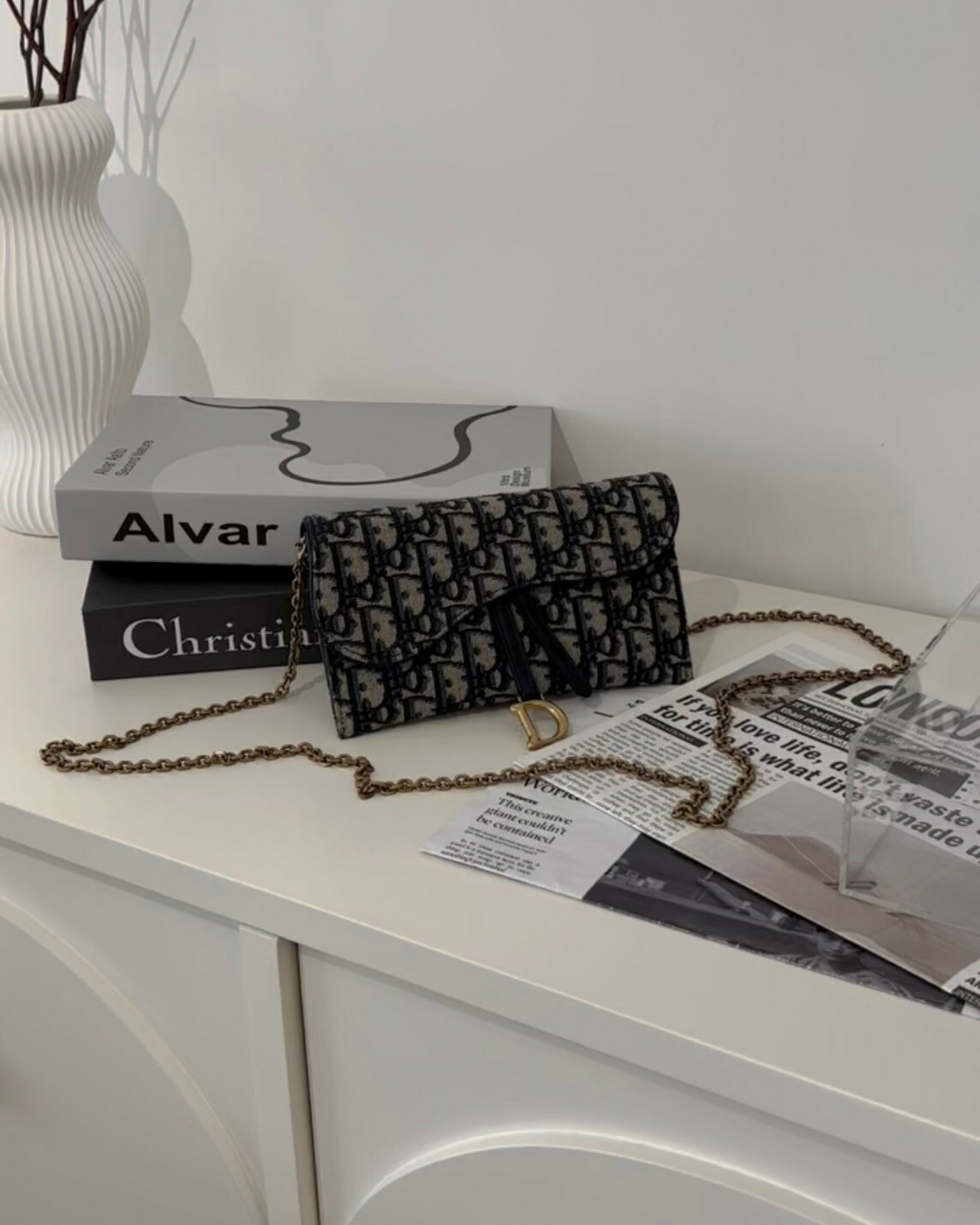 DIOR｜SADDLE WOC馬鞍鍊條包 藍色老花