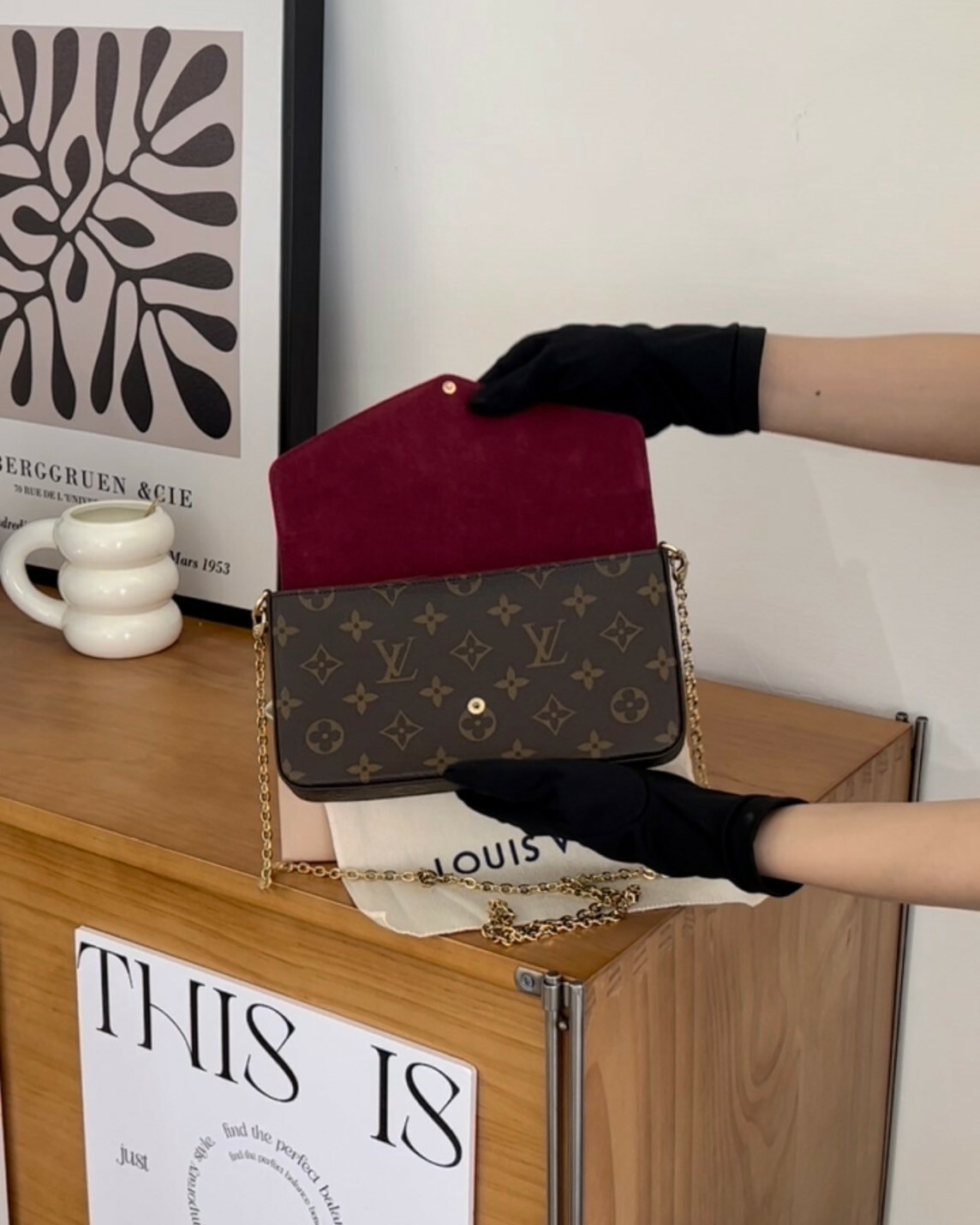 LV｜三合一麻將包 內紫紅色