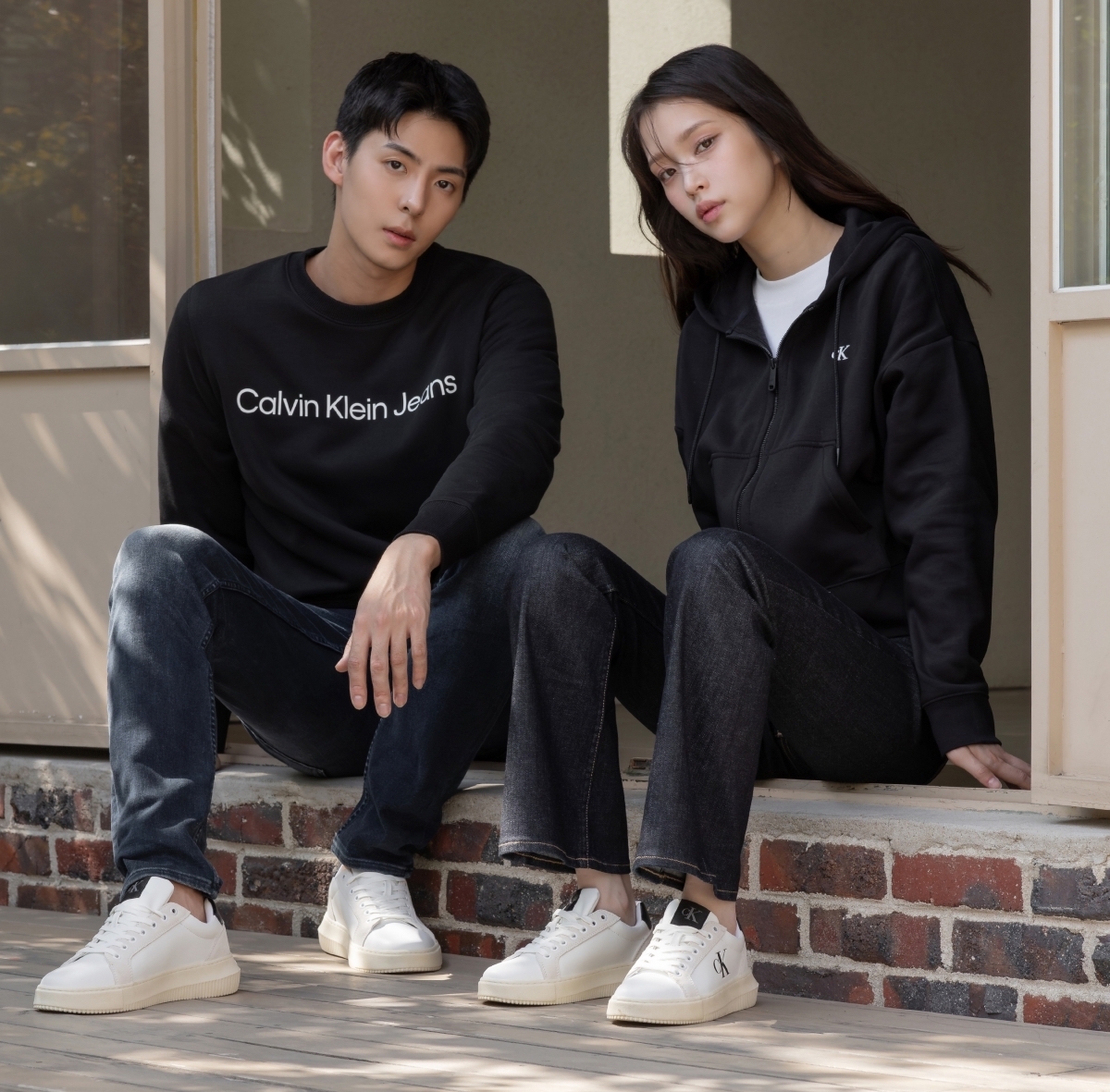 CALVIN KLEIN MALMO 厚底皮革小白鞋 杏白色