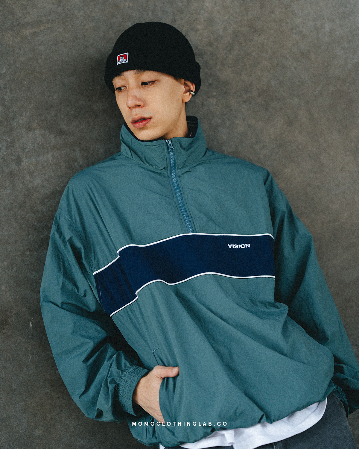 Vision Street Wear 美式復古撞色半拉鍊防風衛衣 2色