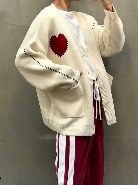 心形圖案開胸針織外套 JK2389