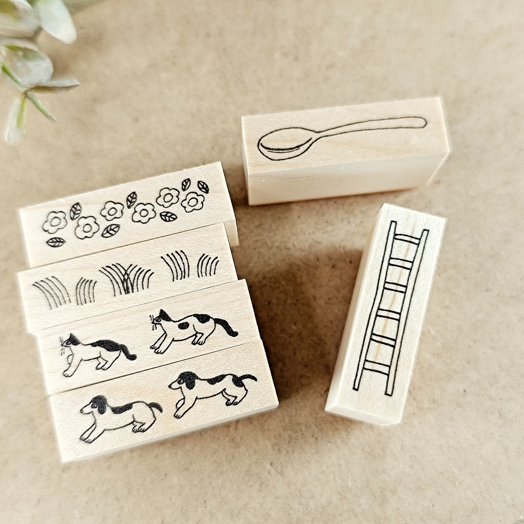 日本Necktie．12x40mm長形木頭印章 六款