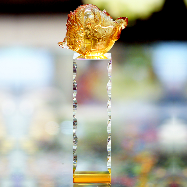 鹿港窯琉璃擺飾獎座|龍鳳麒麟系列 龍行天下B 彰顯王者風範與榮耀象徵