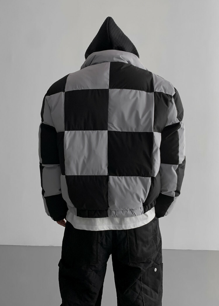 (獨家限時優惠)拼圖格紋塊狀羽絨外套