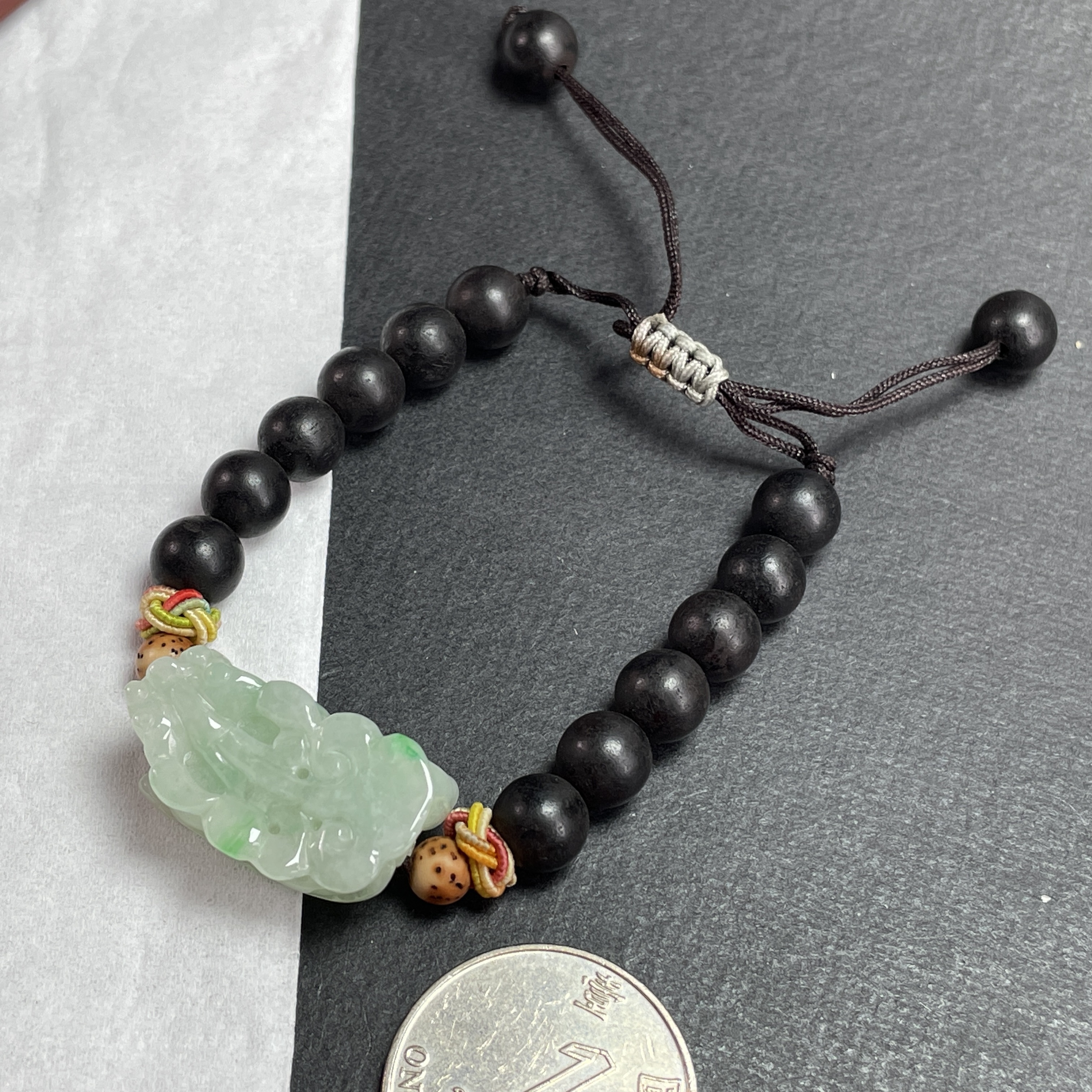 翡翠冰果綠貔貅黑檀木珠手繩 (8mm直徑),天然翡翠A玉, 緬甸玉, Jade, Jadeite