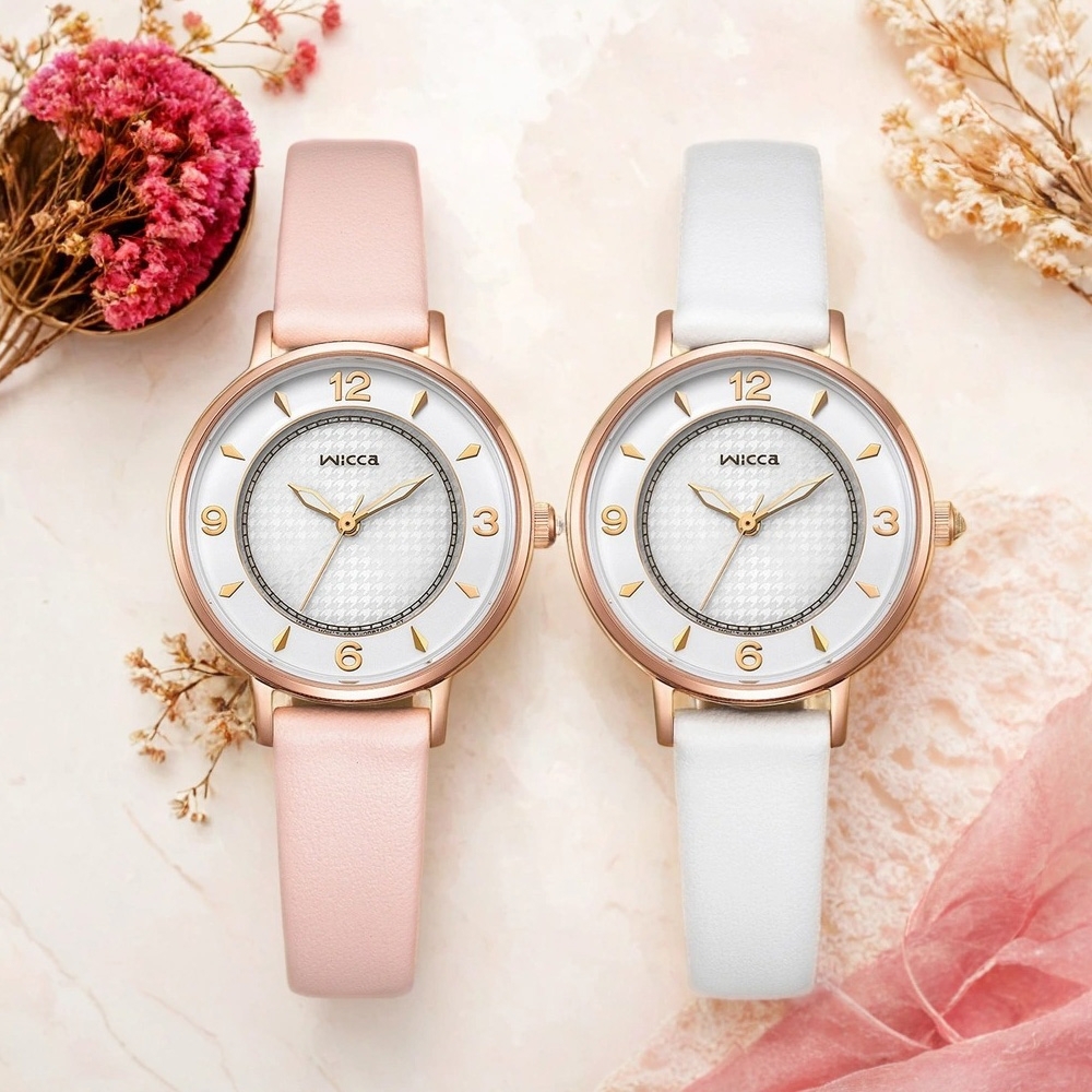 萬年鐘錶 - Citizen - Wicca 千鳥格紋面盤太陽能皮革錶帶女錶  KP3-465-16  錶徑28.1MM