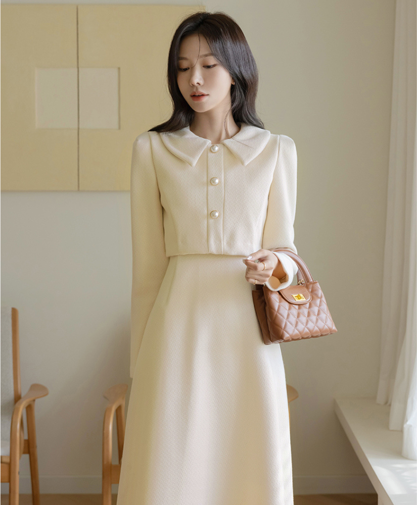 [現貨] Florence 珍珠假兩件洋裝 [ 黑色 / M ]