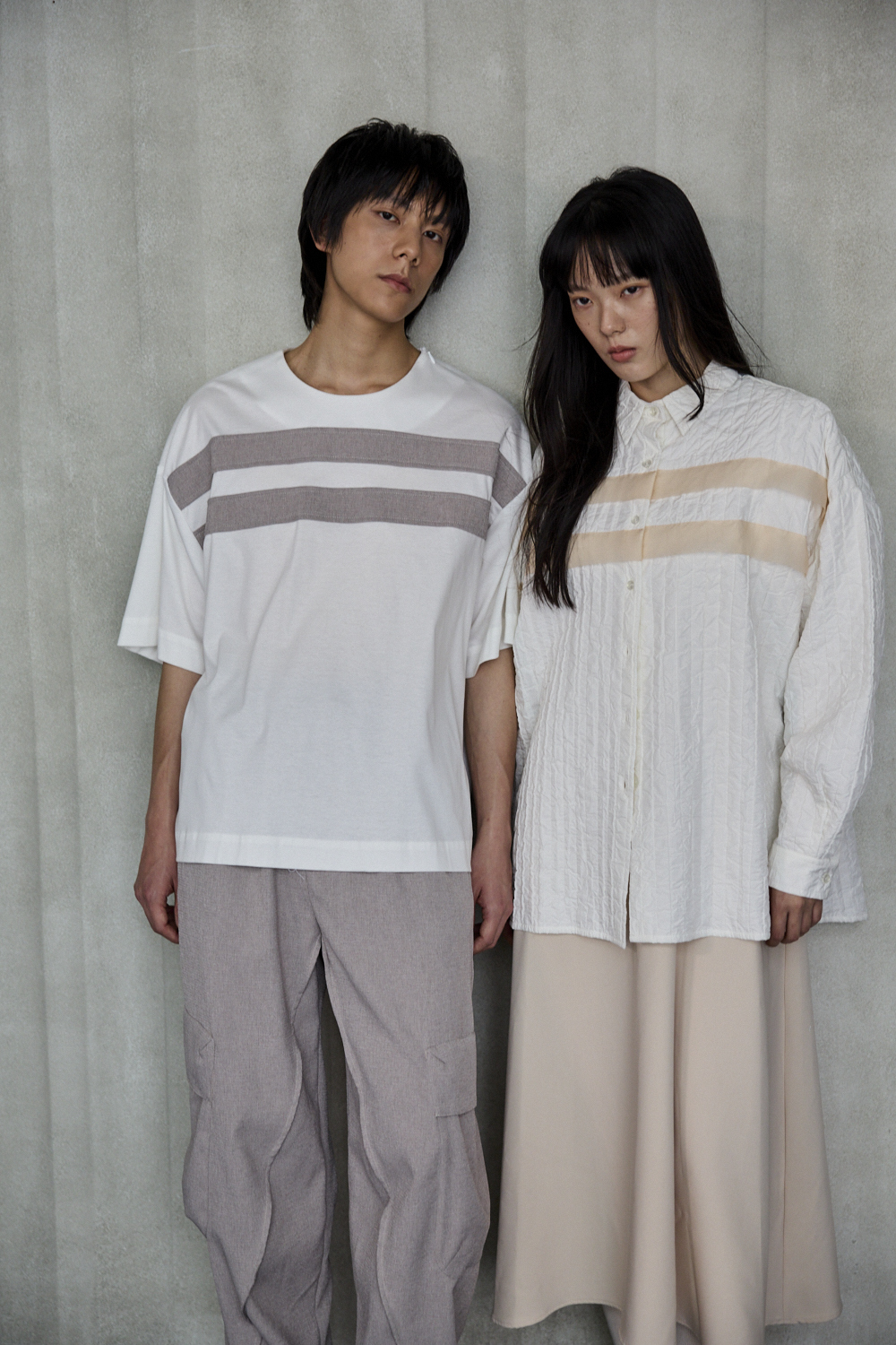 織帶拼接做皺鋪棉襯衫