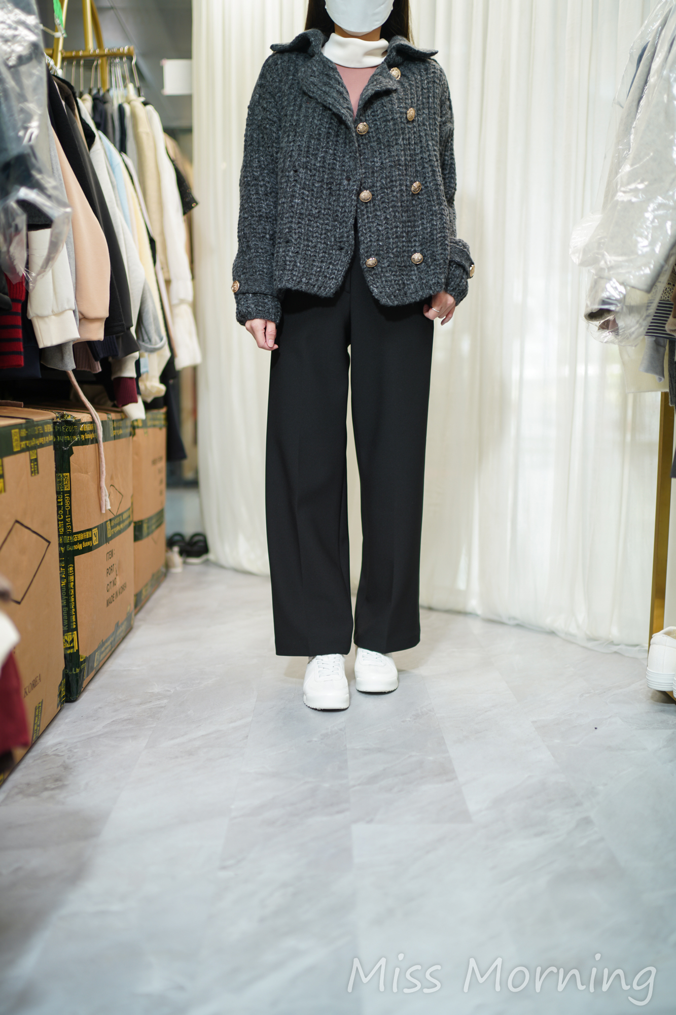 金扣針織上衣/外套兩穿(14350)