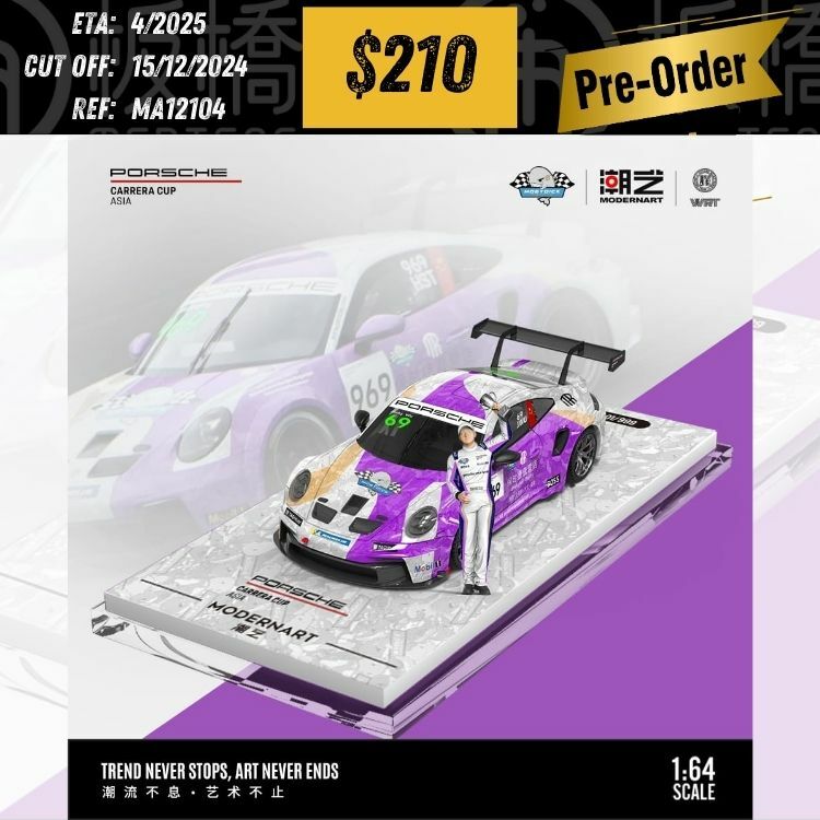 PO-$210 * MODERNART * 1:64 911 GT3 CUP(992) PUPRLE GREY #969 W/FIGURE [OD10/12]